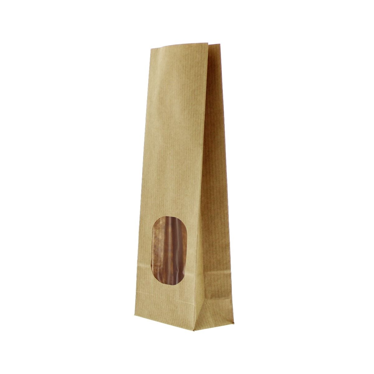 Block bottom bag kraft paper compostable with window - white