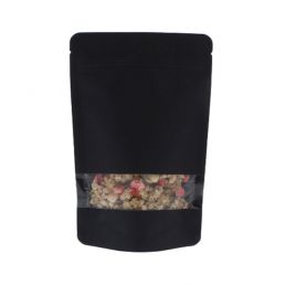 Stand-up pouch kraft paper with window - black - 110x170+{35+35} mm (200-225ml)