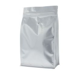 Flat bottom coffee pouch with zipper - matt silver - 250 gr (140x210+{35+35} mm) 