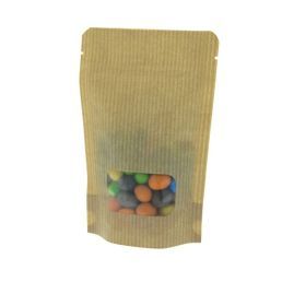 Stand-up pouch with window - kraft look - 190x265+{55+55} mm (1,3-1,4lt)