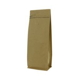 Flat bottom coffee pouch kraft paper with front zipper - brown