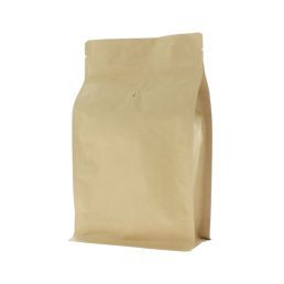 Flat bottom coffee pouch kraft paper with zipper - brown