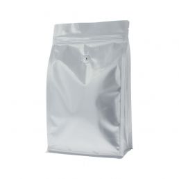 Flat bottom coffee pouch with zipper - matt silver