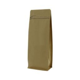 Flat bottom pouch kraft paper with front zipper - brown