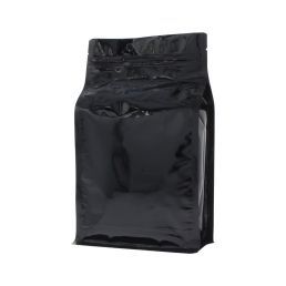 Flat bottom pouch with zipper - shiny black