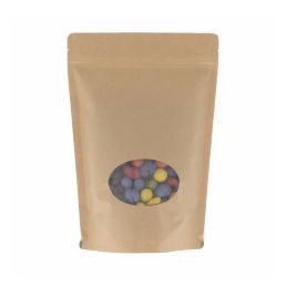 Stand-up pouch kraft paper with oval window - brown