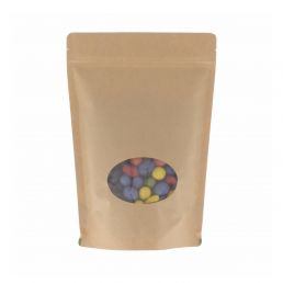 Stand-up pouch kraft paper with oval window - brown