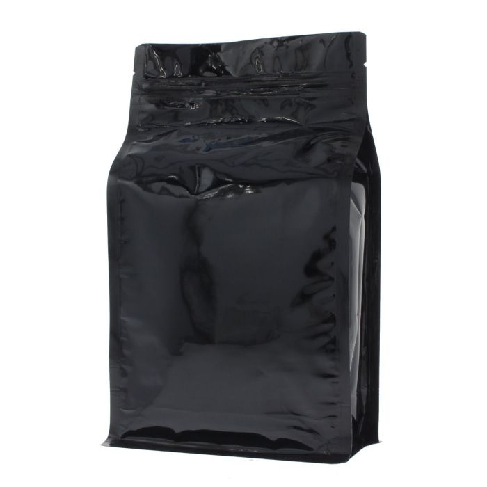 Flat bottom pouch with zipper - shiny black - 150x255+{40+40} mm (1,5lt)