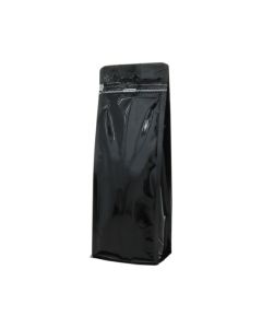 Flat bottom pouch with front zipper - shiny black