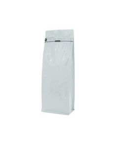 Flat bottom pouch with front zipper - shiny white - 110x300+{40+40} mm (1,25-1,4 ltrl)