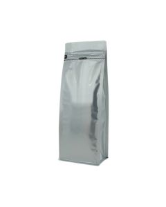 Flat bottom pouch with front zipper - matt silver - 110x300+{40+40} mm (1,25-1,4 ltrl)
