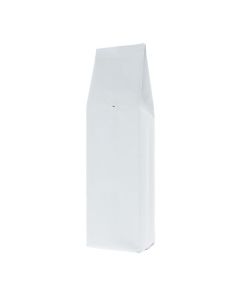Matte white side-gusset coffee pouch with valve.