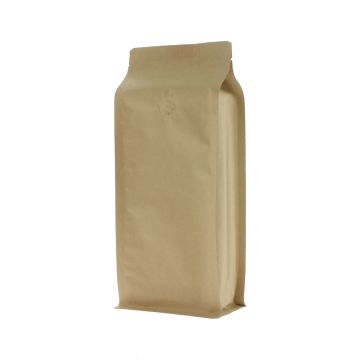 Brown kraft paper flat bottom coffee pouch with valve.