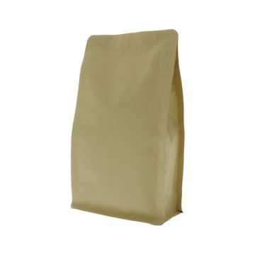 Brown kraft paper flat bottom pouch with front zipper.