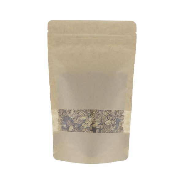 Stand-up pouch kraft paper with window - brown - 110x170+{35+35} mm (200-225ml)