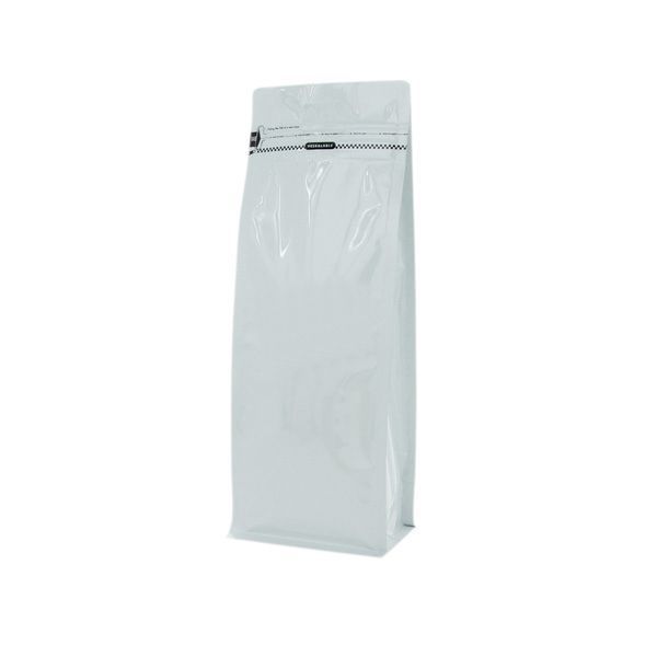 Flat bottom pouch with front zipper - shiny white - 110x300+{40+40} mm (1,25-1,4 ltrl)