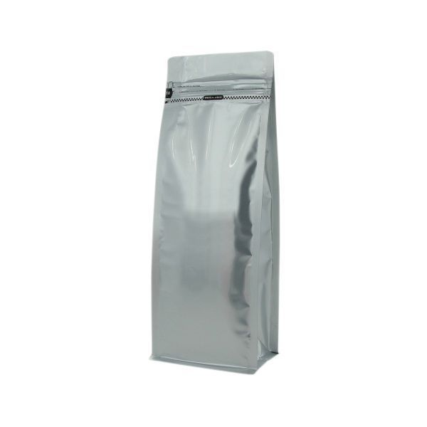 Flat bottom pouch with front zipper - matt silver - 95x245+{35+35} mm (700-800ml)