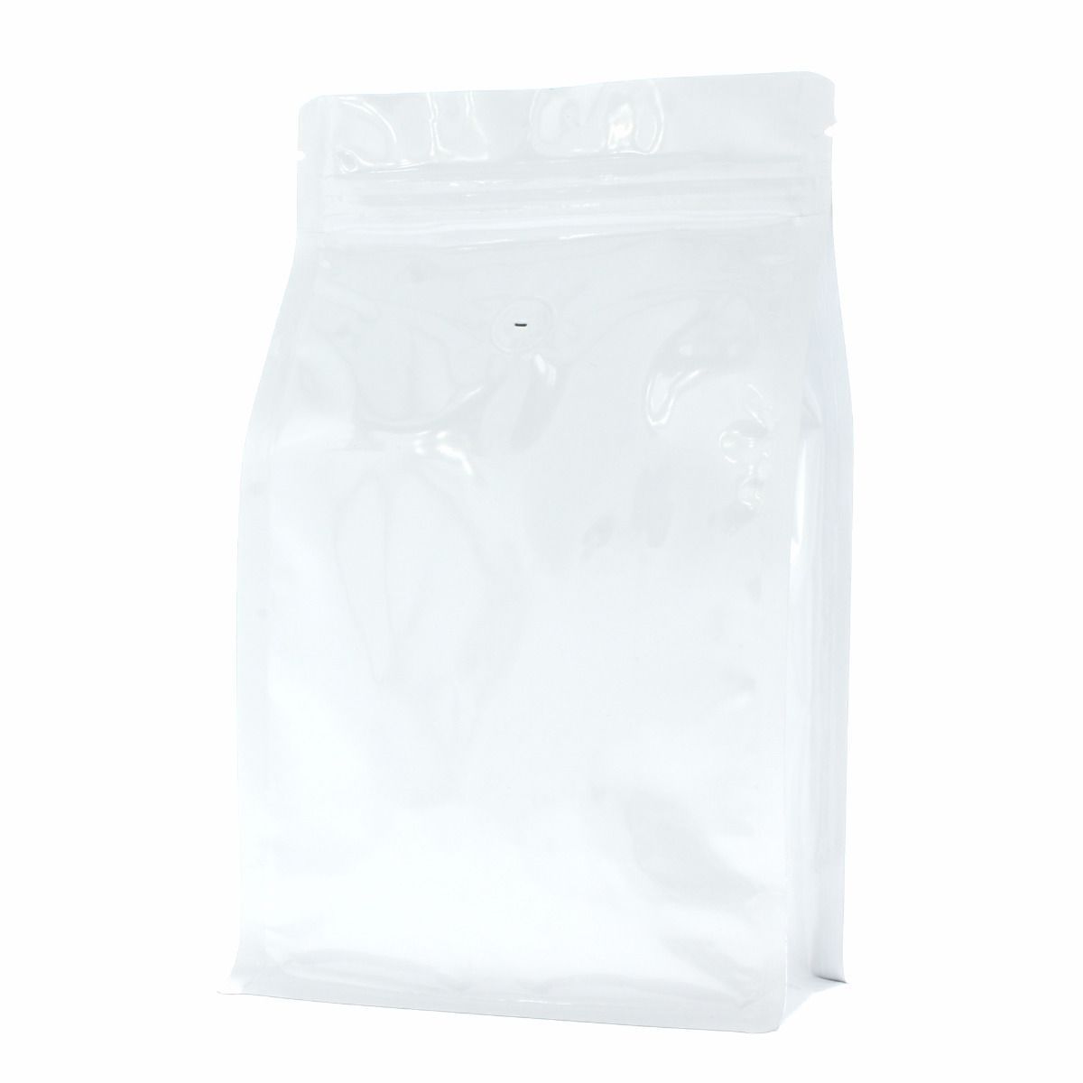 Flat bottom coffee pouch with zipper - shiny white - 250 gr (140x210+{35+35} mm) 
