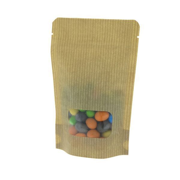Stand-up pouch with window - kraft look - 110x170+{35+35} mm (200-225ml)