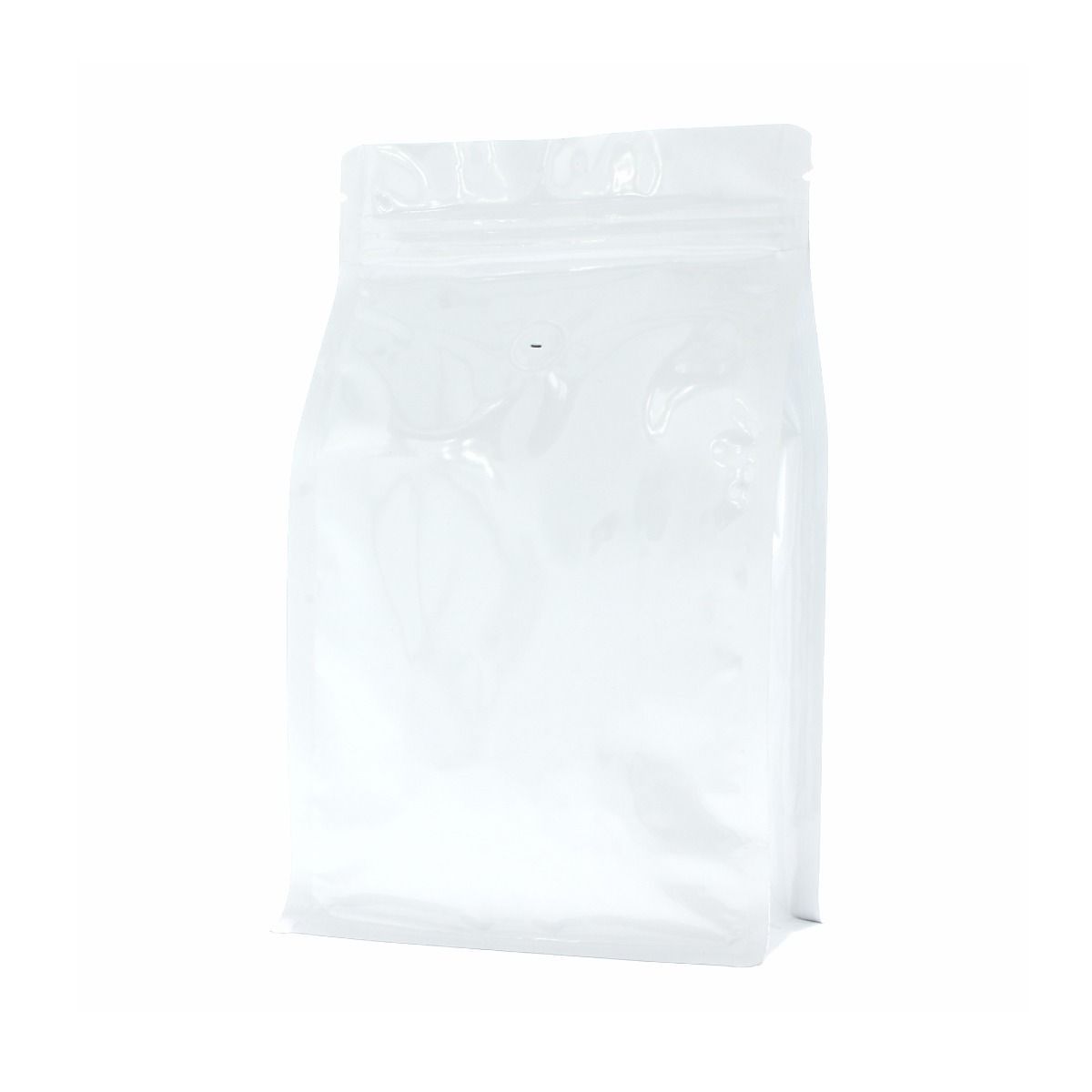 Flat bottom coffee pouch with zipper - shiny white