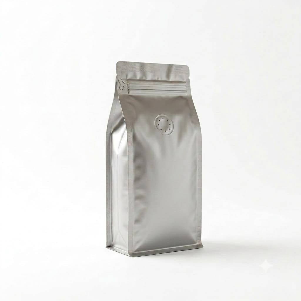 Flat Bottom Pouch limited edition matt silver (valve + front zipper) 95x245+(35+35)mm