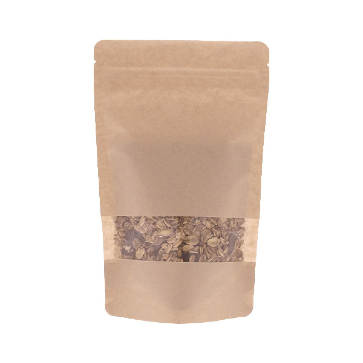 Stand-up pouch kraft paper with window - brown - 190x265+{55+55} mm (1,3-1,4lt)