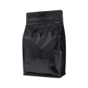 Flat bottom coffee pouch with zipper - shiny black - 250 gr (140x210+{35+35} mm)