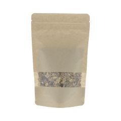 Stand-up pouch kraft paper with window - brown - 110x170+{35+35} mm (200-225ml)