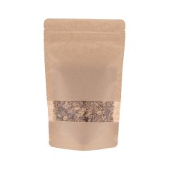 Stand-up pouch kraft paper with window - brown - 110x170+{35+35} mm (200-225ml)