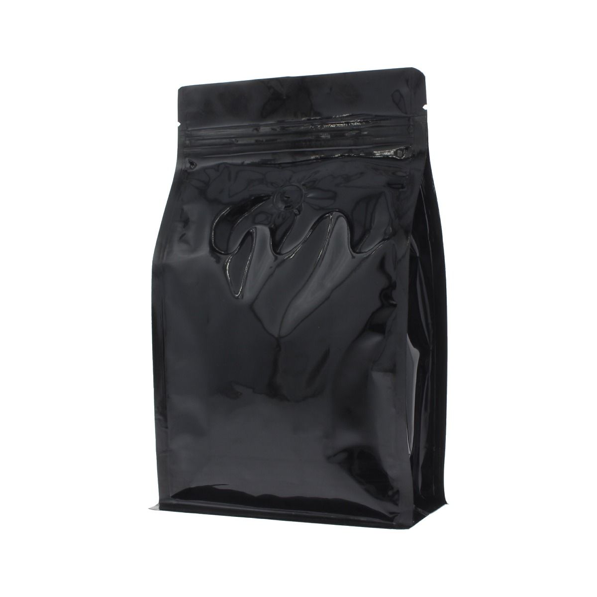 Flat bottom coffee pouch with zipper - shiny black