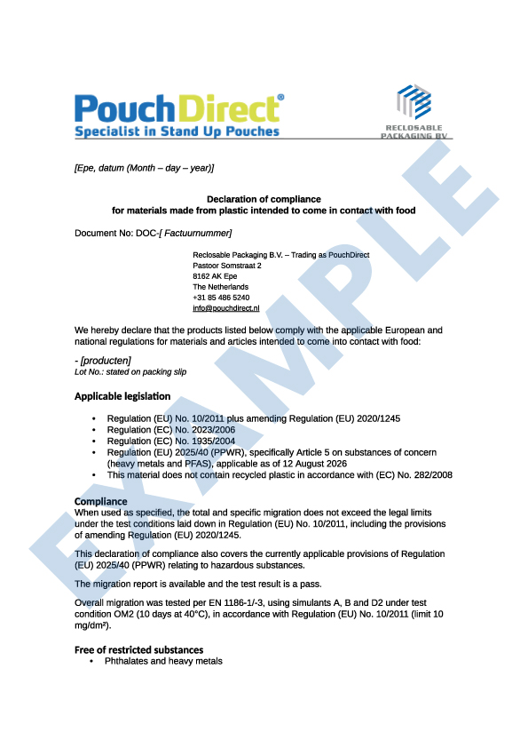 Declaration of Compliance